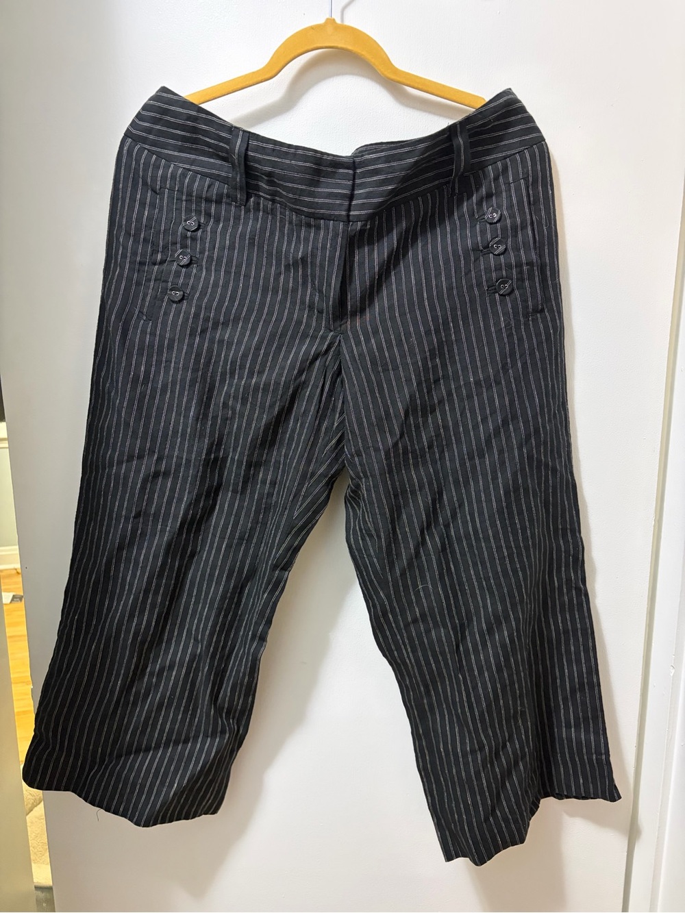 RW & Co Black Pinstripe Linen Crop Wide Leg Pants Size 10